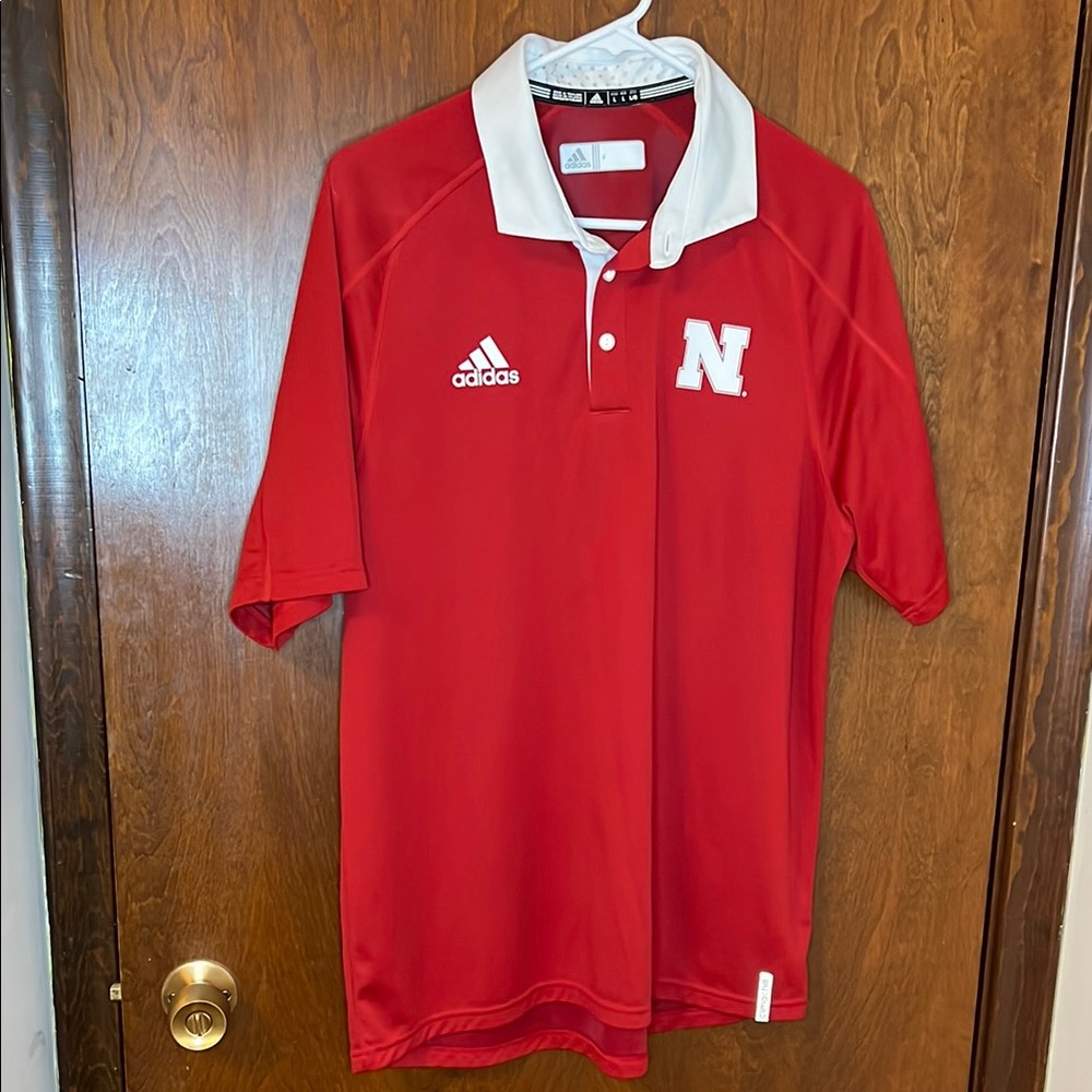 Adidas Men’s Nebraska Huskers Red Climalite Polo Shirt | Size Large | Like New